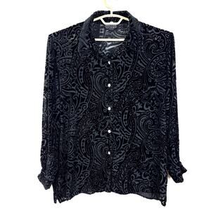Vintage Spenser Jeremy Black Velvet Burnout Shirt Jacket XL silk whimsigoth